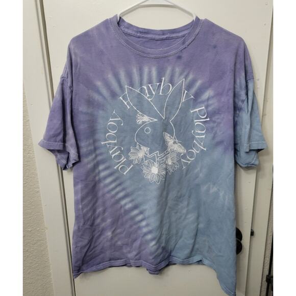 Playboy Bunny Tie Dye Tee Flower Men's Large Throwback Short Sleeve T-Shirt - Picture 1 of 7